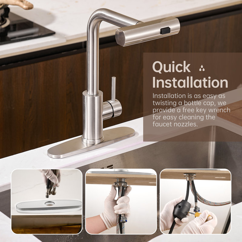 Robinet de cuisine rétractable Keboo, Nickel brossé