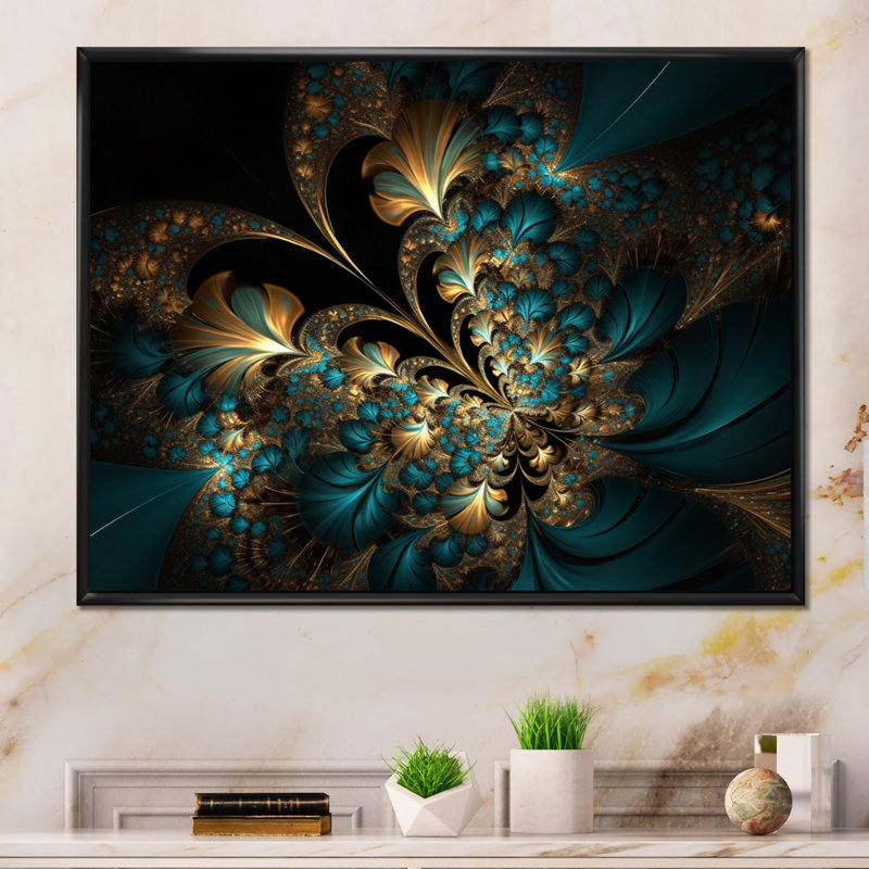 Or et bleu, l'abandon de la fractale IV - reproduction, H 30 po x l 40 po x P 1,5 po, Cadre flottant noir