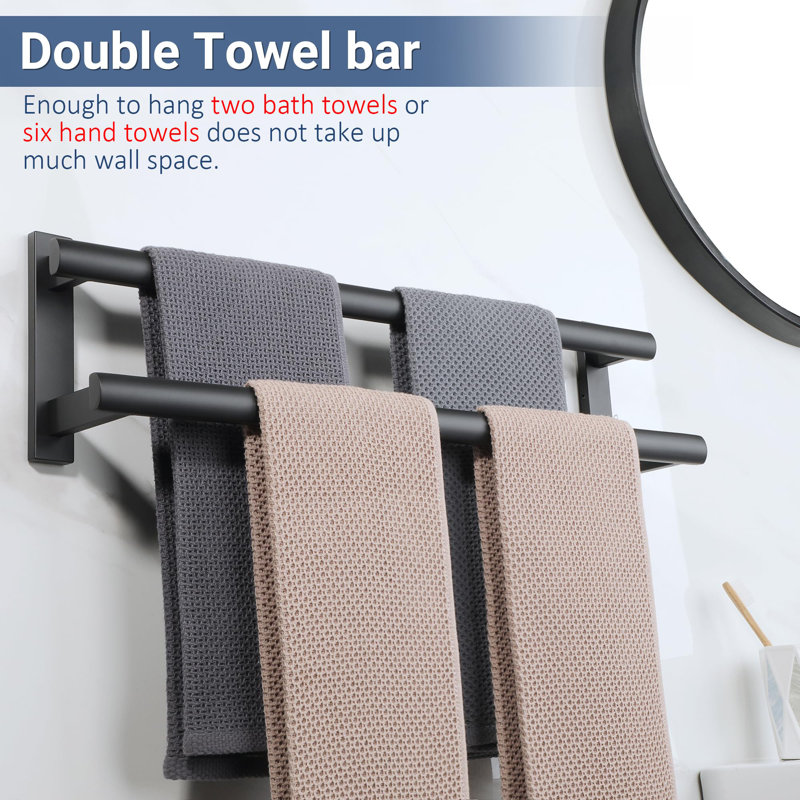 Double Towel Bar For Bathroom, 24 Inch Matte Black Bath Towel Rack Towel Holder Wall Mounted, SUS304 Stainless Steel