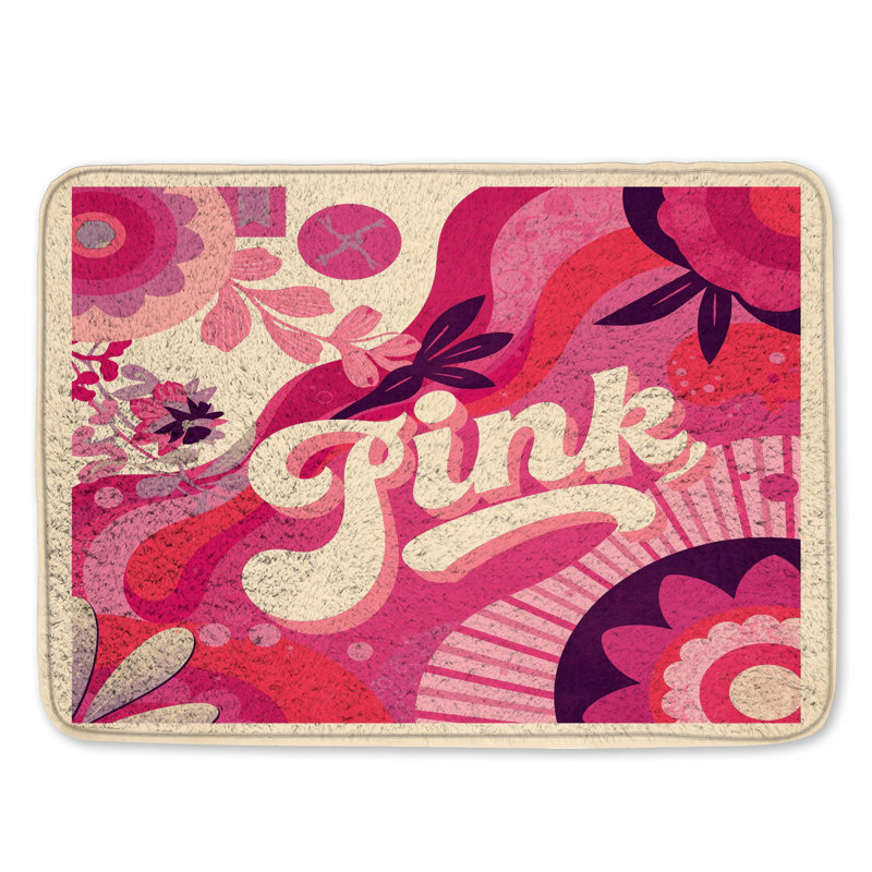 Tapis de bain rétro à fleurs roses, L 34 po x L 21 po