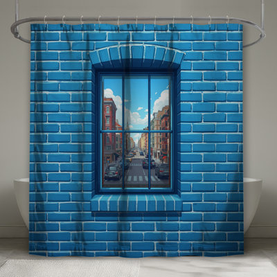 Rideaux de douche en briques bleues très longs