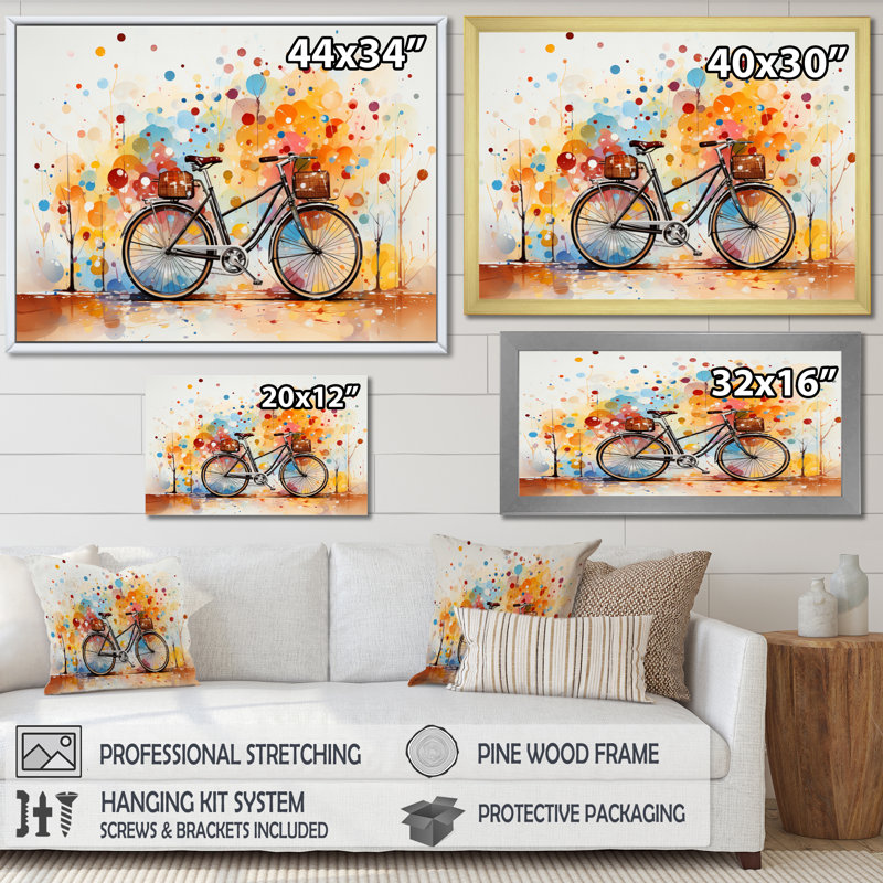 «Vélo abstrait Fusion Pointillism II - transport sur toile, art mural, Cadre photo noir, H 12 po x l 20 po x P 1 po
