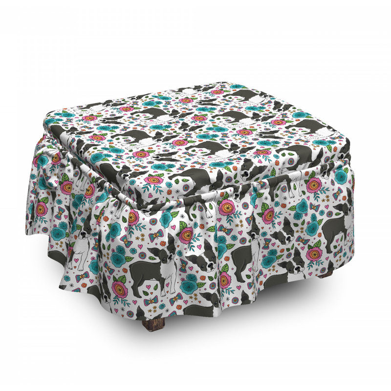 Housse pour repose-pieds boston terriers et fleurs
