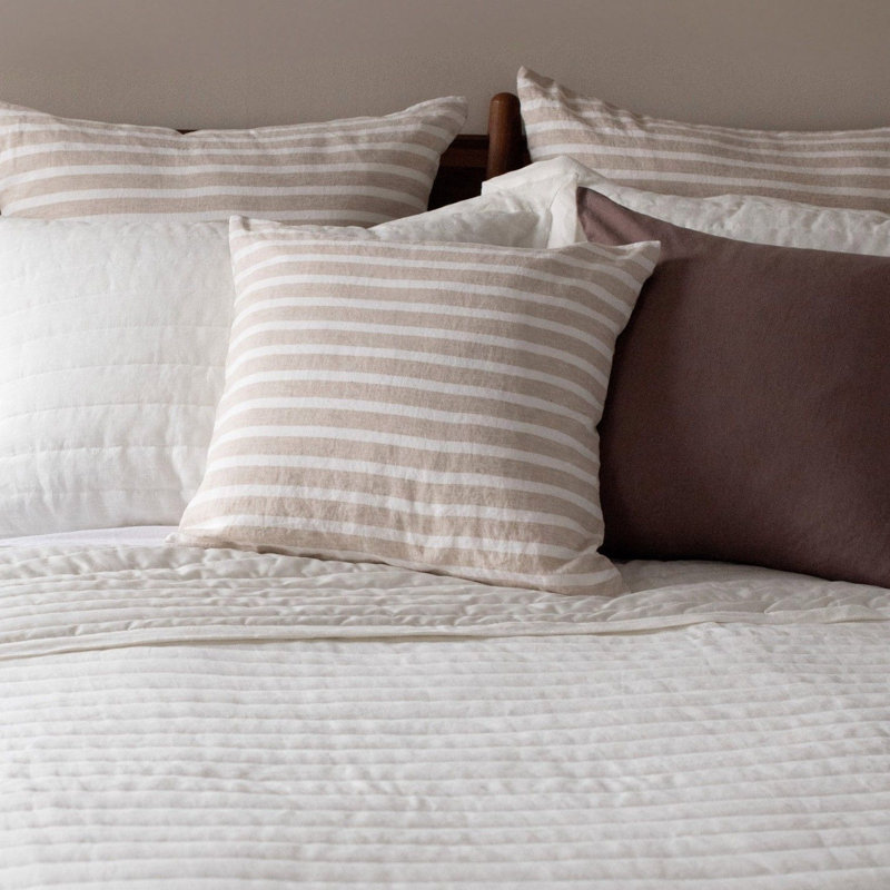 20" X 20" French Linen Throw Pillow, Putty & Cream Stripe