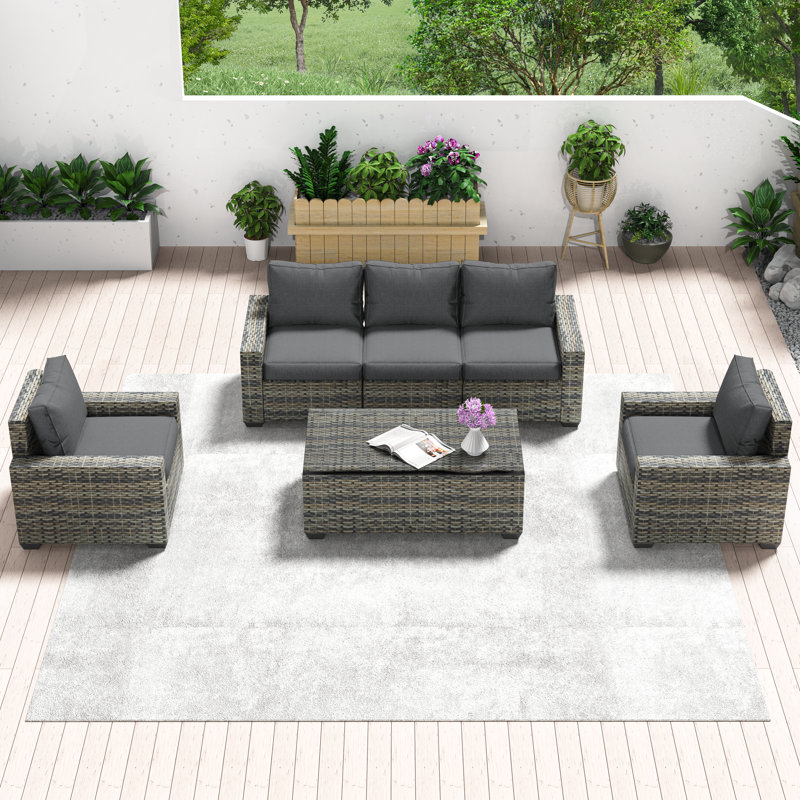 Ensemble de conversation en rotin avec coussins 4 pièces Mapleview, Gris foncé
