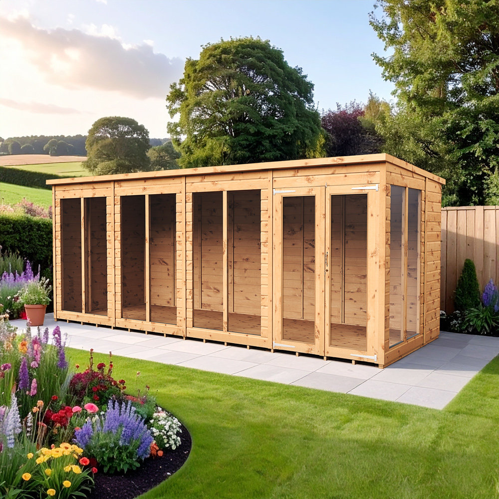 Empire Pent Summerhouse Shiplap Tongue & Groove 16X6 Double Door With Windows