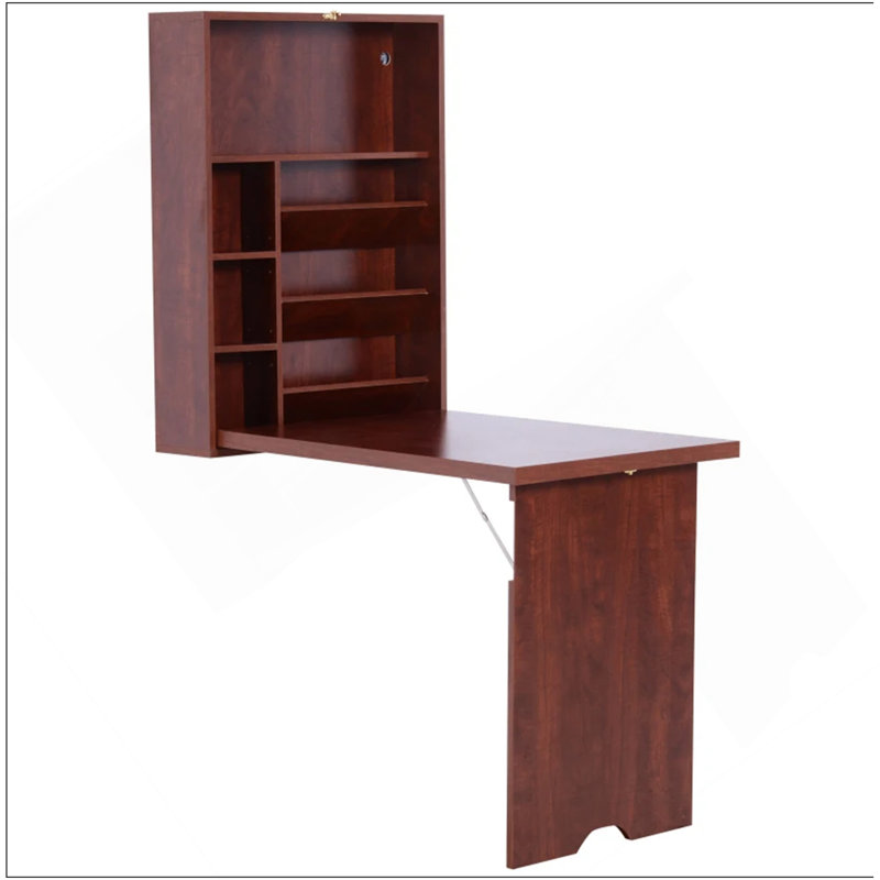 Bureau mural, bureau convertible escamotable, acajou