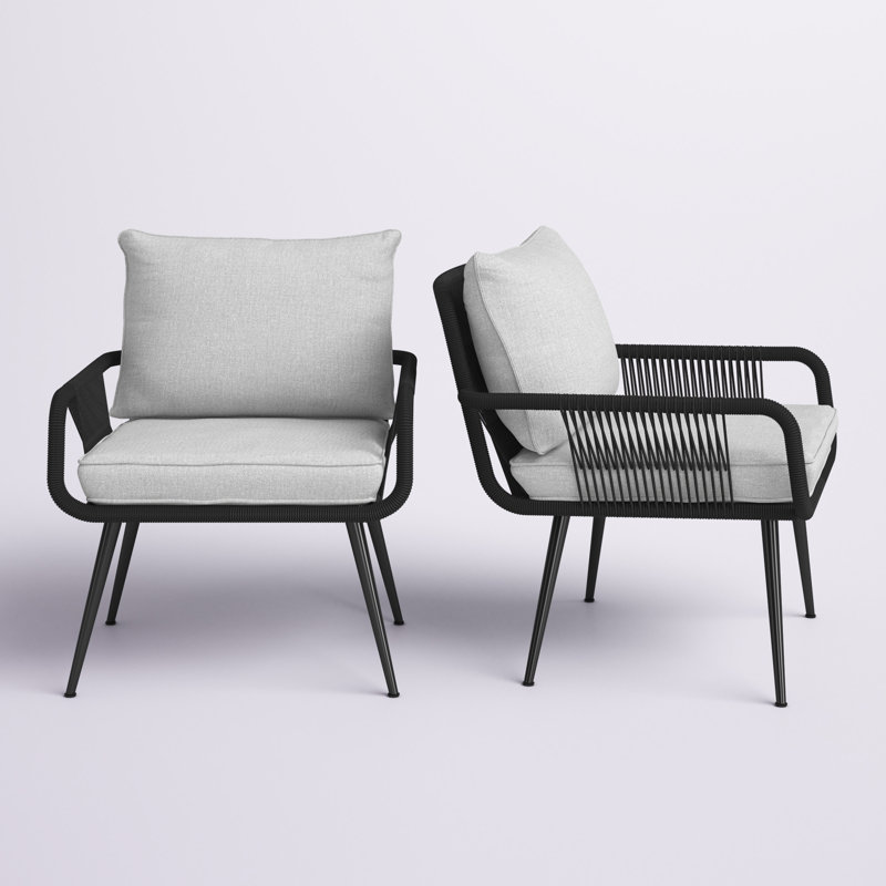 Andover All-Weather Outdoor 29" H Rope Chairs with Light Gray Cushions, Set of Two