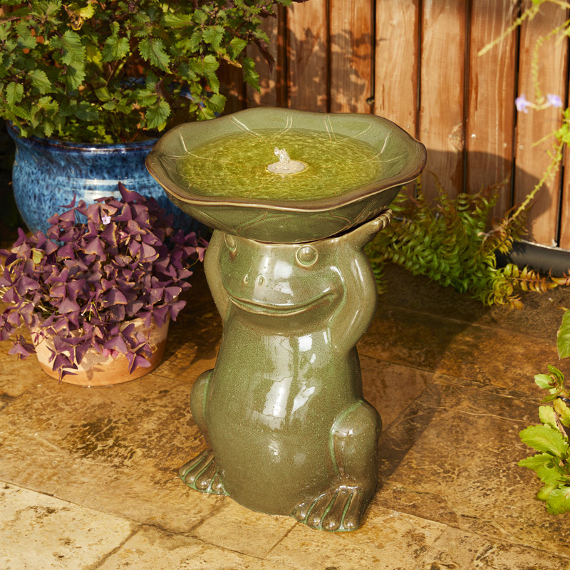 Fontaine de sol en céramique 21 pi x 21,5 po avec abat-jour Lotus Birdbath