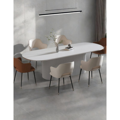 Oval White Solid Wood Dining Table
