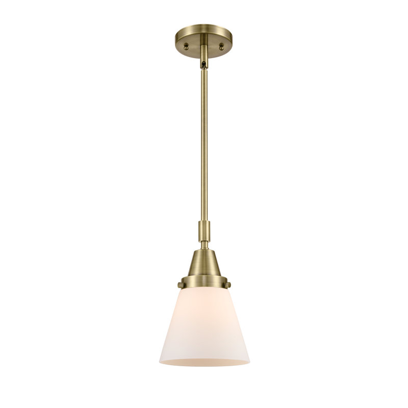 Luminaire suspendu conique 1 lumière Xaniah, Laiton antique, Blanc mat, H 42,12 po x l 6 po x P 6 po