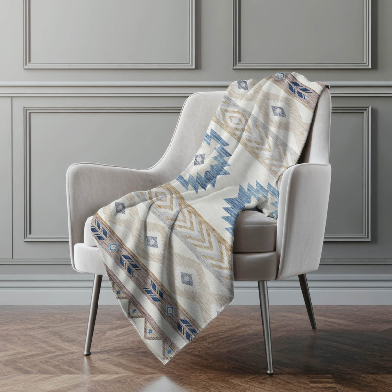 Addison Machine Washable Sherpa Aztec Throw Blanket, Taupe