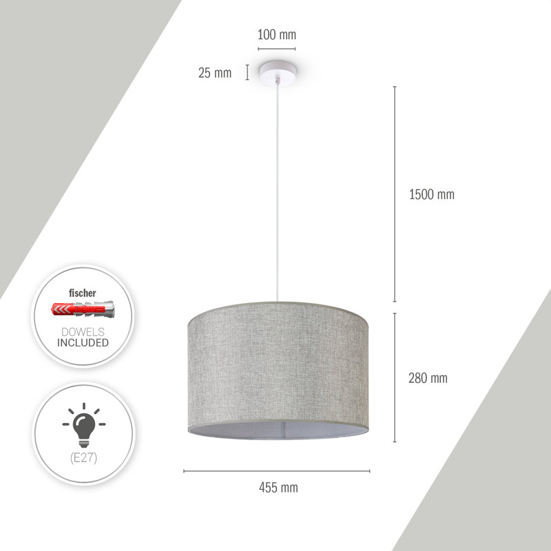 Ishir 1 - Light Drum Pendant, White/Grey