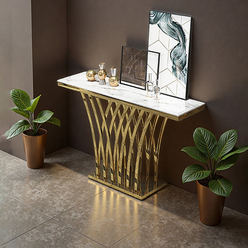Table d'entrée moderne en imitation marbre, Blanc / Gris, H 31,5 po x l 47,24 po x P 15,75 po