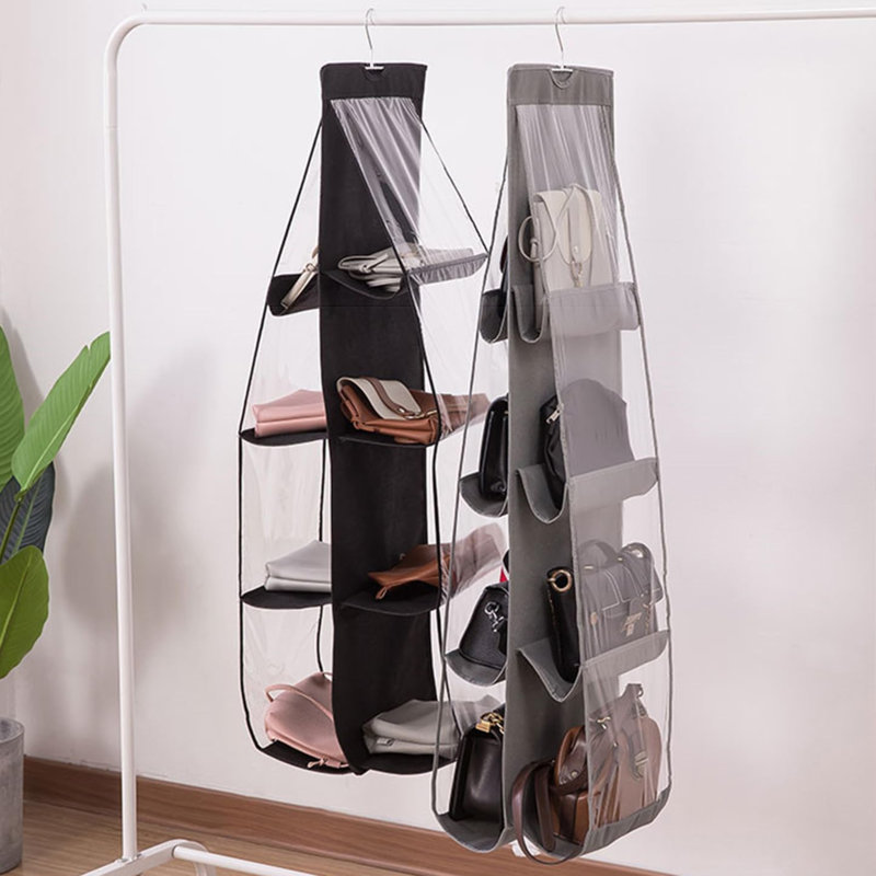 Paquet de 1 organisateur de sac à main suspendu pour garde-robe, organisateurs de rangement pour sac à main pour femme, porte-organisateur de sac à main, organisateur de sac à main pour garde-robe 8 poches à économie d'espace 41 L x 13,5 W (B-Noir)