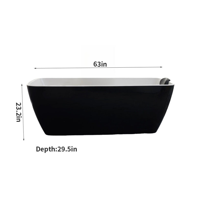 63'' x 29.5'' Acrylic Bathtub, Black