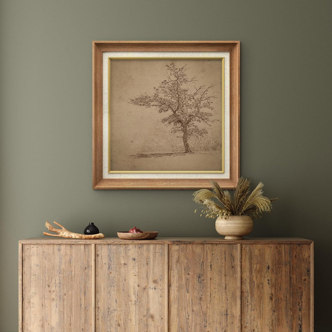 Rustic Countryside " IDEA4WALL Premium Framed Wall Art Forest Tree Field Illustration Mid-Century Fine Art Decorative Retro Historic Zen For Living Room, Bedroom, Office " IDEA4WALL 