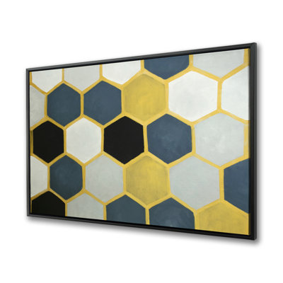 «Blue and Gold Cells - Shapes Office», toile encadrée