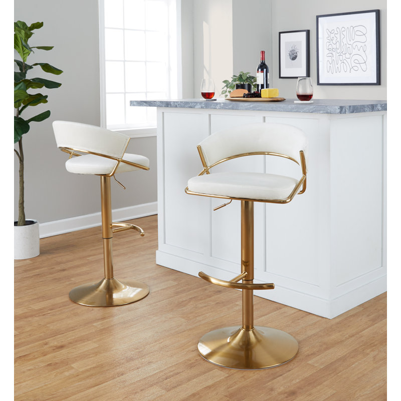 Swivel Upholstered Adjustable Height Counter Stool with Metal Frame, Cream