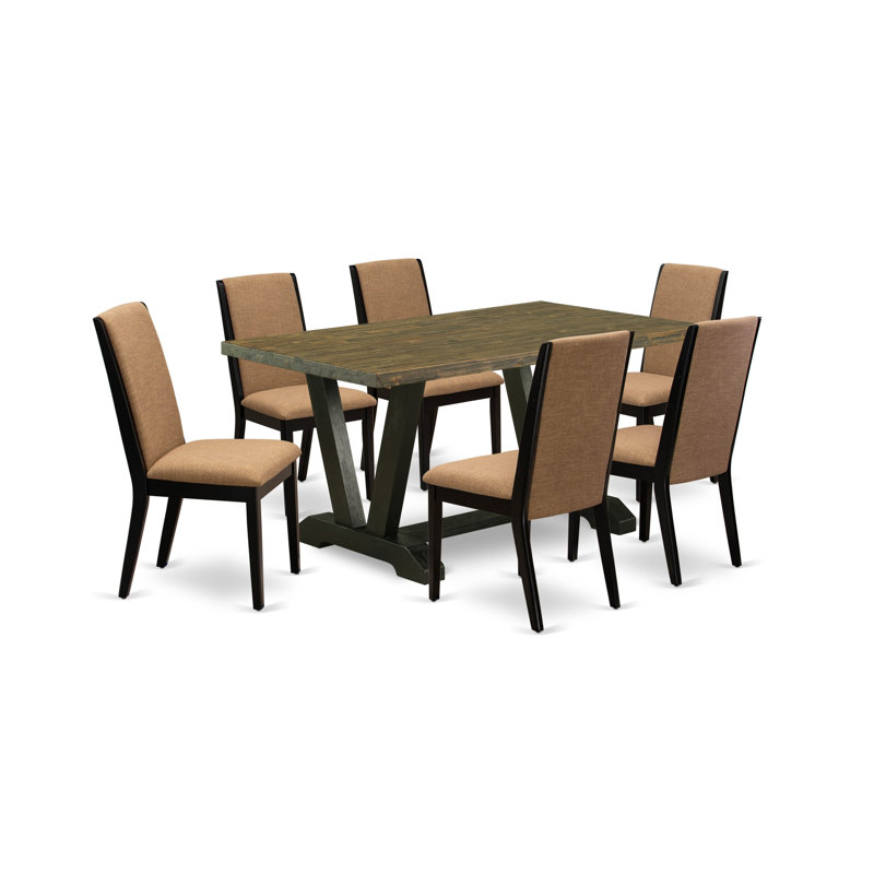Ensemble de salle à manger en bois d'acacia massif, Jacobin patiné, H 30 po x L 60 po x l 36 po, 7 pièces : table, 6 chaises