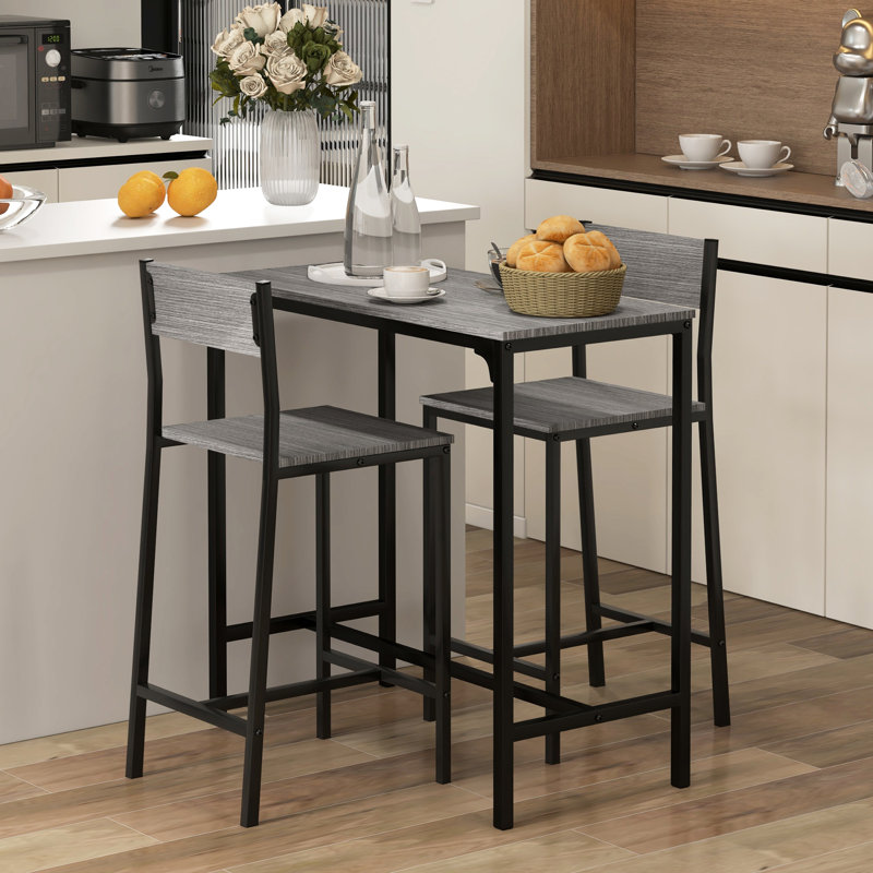 Table de bar à hauteur de comptoir et chaises pour 2, table de cuisine industrielle grise, coin-repas encombrant pour petits espaces, salle à manger attrayante
