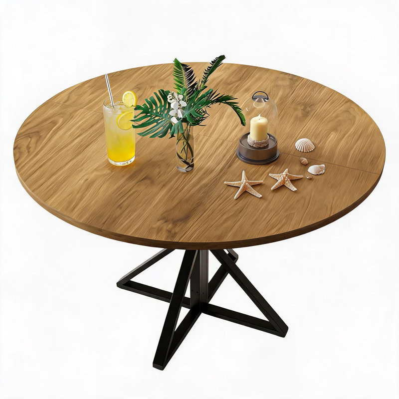 Metal Base Dining Table, Brown / Black