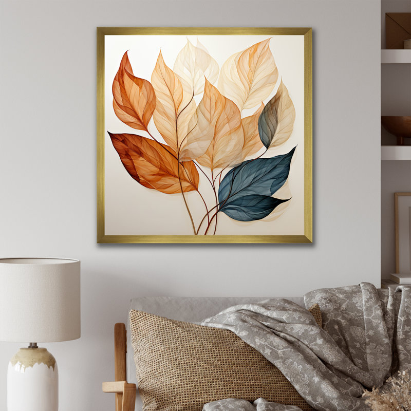 Copper Leafy Abstractions - Herbs Wall Decor, Gold Single Picture Framed, 36" H x 36" W x 1.5" D