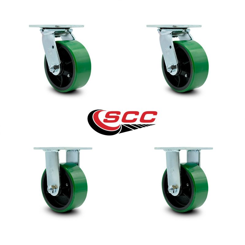 Ensemble de roulettes en poly 4 pièces avec roulement à rouleaux 2 pièces pivotantes 2 rigides, Vert