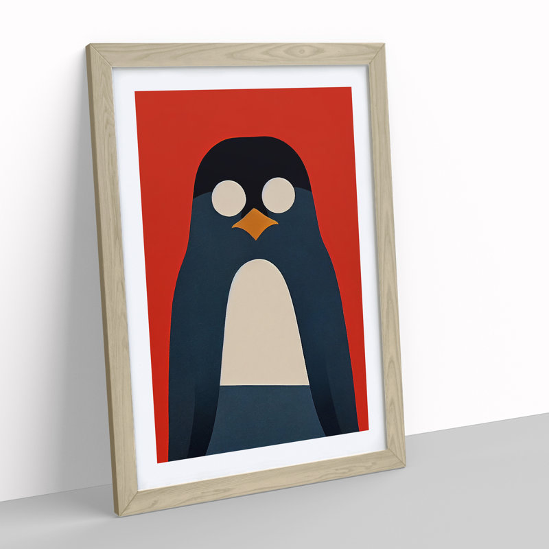 Penguin Abstract Art No.4 - Wall Art, 36cm H x 27cm W, Oak Framed Paper, White