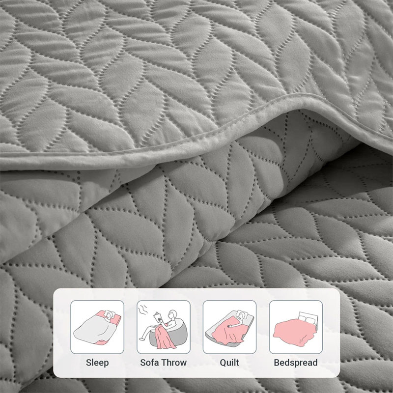 Modern Embossed Microfiber Twin Quilt Set, Gray