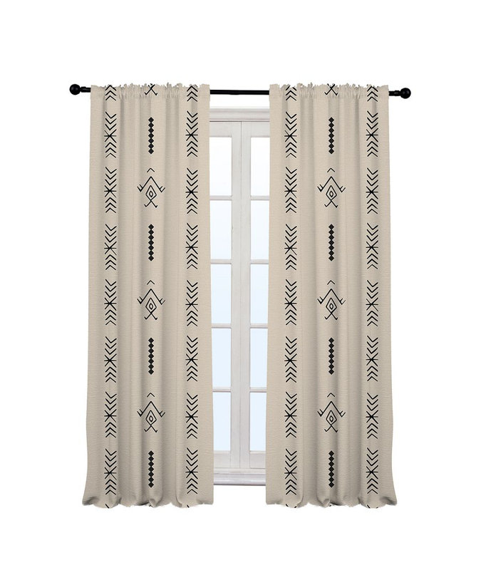 Boho Pattern Lined Single Panel Curtain, 140cm Width x 225cm Drop, Ecru