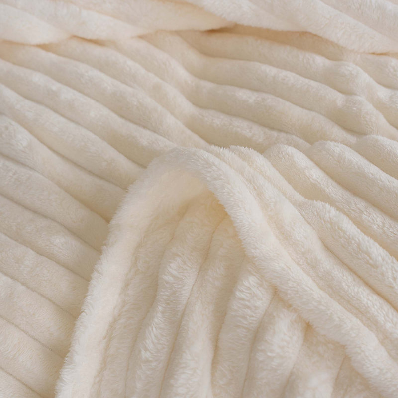 Rehana Snug Soft Chunky Ribbed Cord Plush Throw Blanket, W152 x L200cm, Ivory