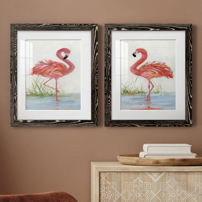 Flamingo I - ensemble de 2 peintures, H 20 po x l 34 po, Papier dans un cadre photo, Noir