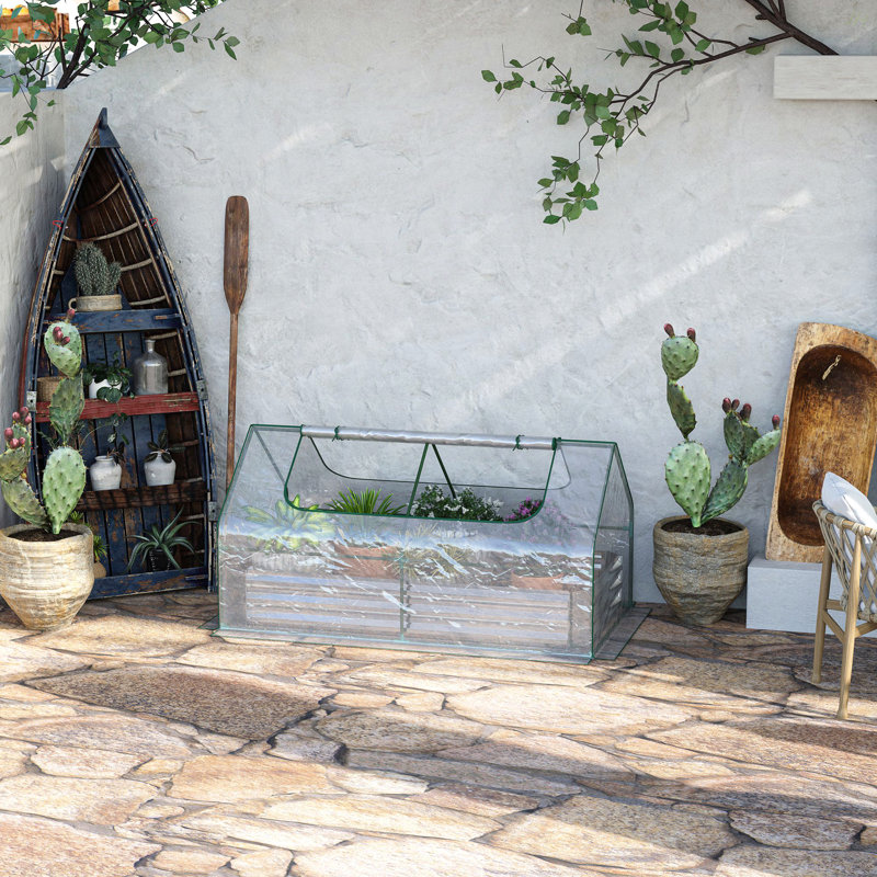 6' X 3' Galvanized Raised Garden Bed With Mini PVC Greenhouse Cover, Outdoor Metal Planter Box With 2 Roll-Up Windows For Growing Flowers, Fruits, Vegetables And Herbs, Silver