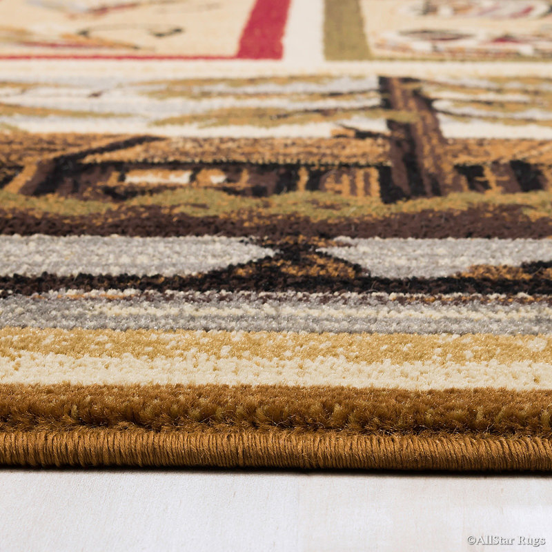 Rustic Brown and Green Lodge Themed Synthetic Rug