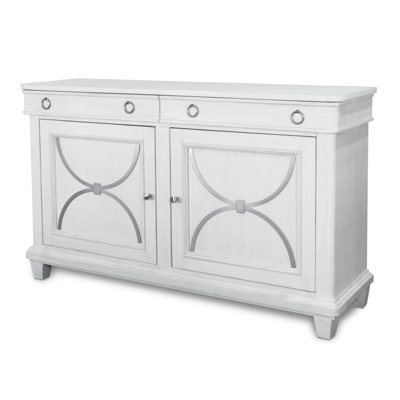 Point Breeze - 68" Credenza with Metal and Silver Tray - Fresh White with Soft Grey Glaze Finish
