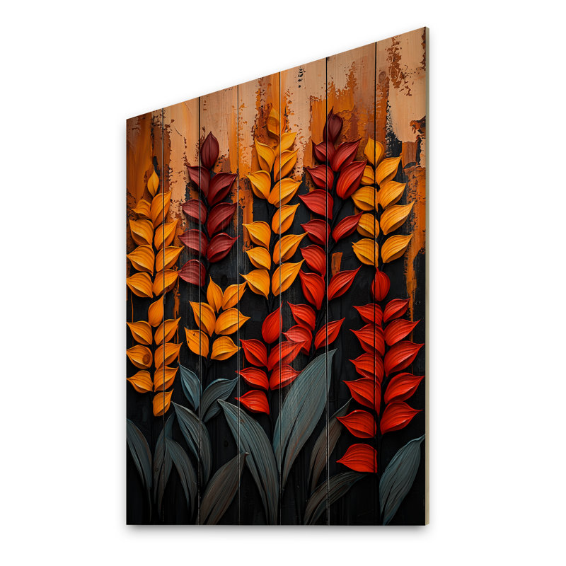 Autumn Plants Petals Of The Season IV - Plants Wood Wall Art - On Natural Pine Wood, 20" H x 10" W x 0.78" D