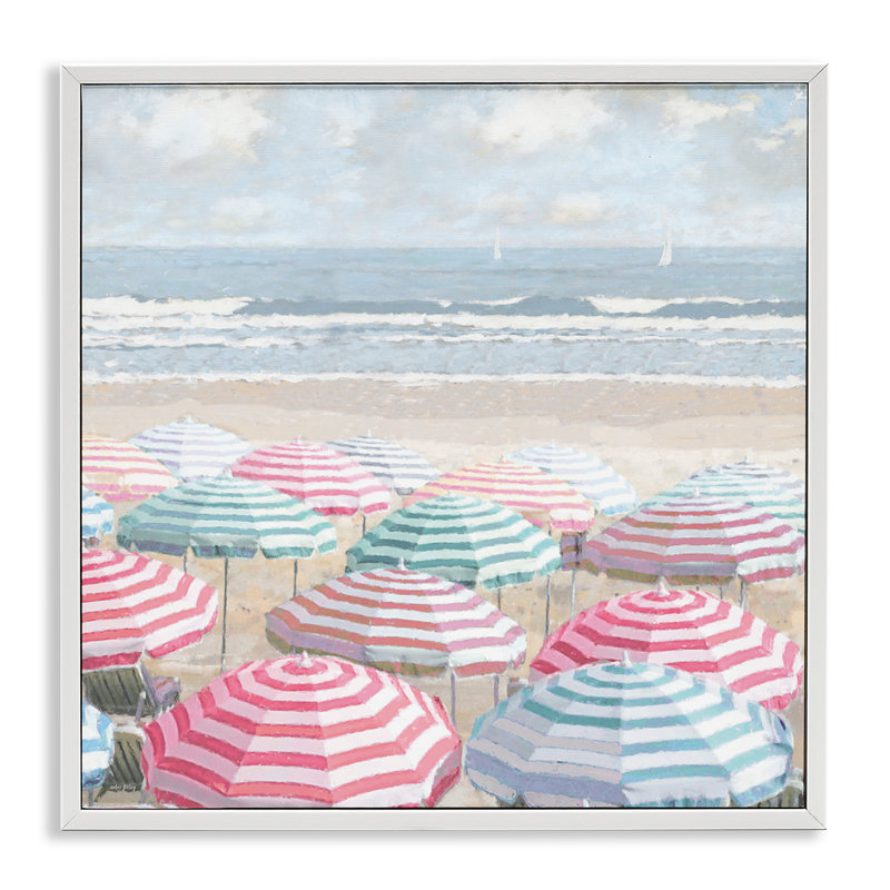 Scène de parapluie de plage lumineuse giclée, design par Amber Sterling, H 17 po x l 17 po