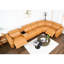 Canapé d'angle confortable 6 pièces en cuir brun avec fauteuil inclinable électrique et rangement, style moderne et respirant, idéal pour le salon.
