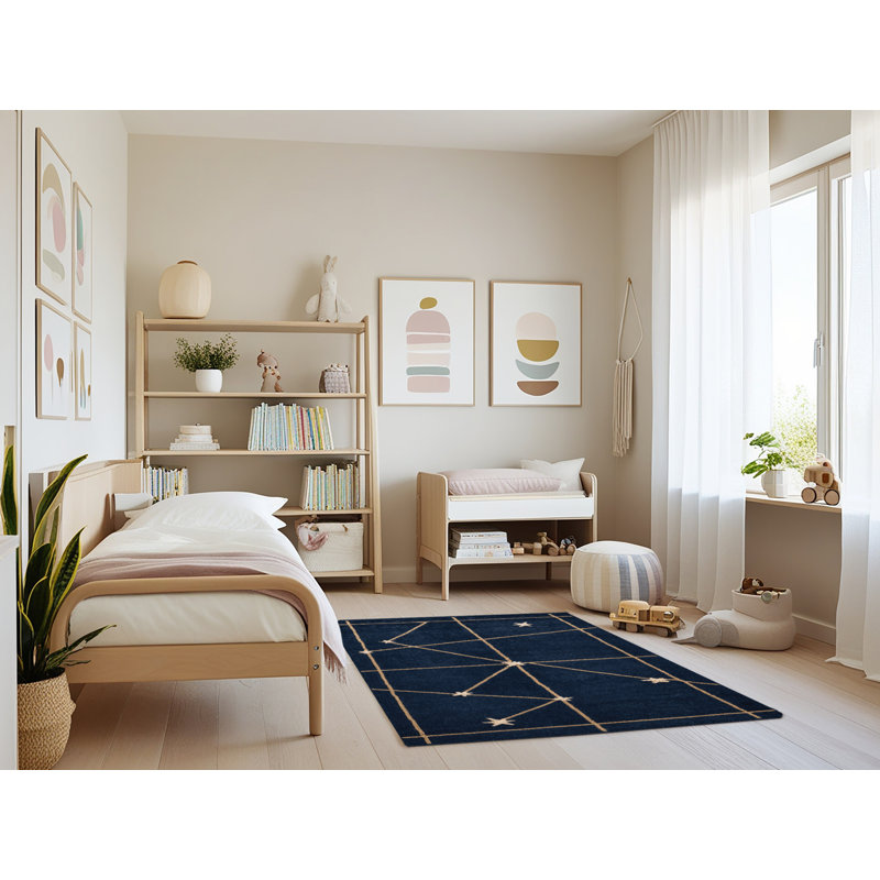 Tapis bleu lavable à la machine, Rectangulaire 3 pi x 5 pi