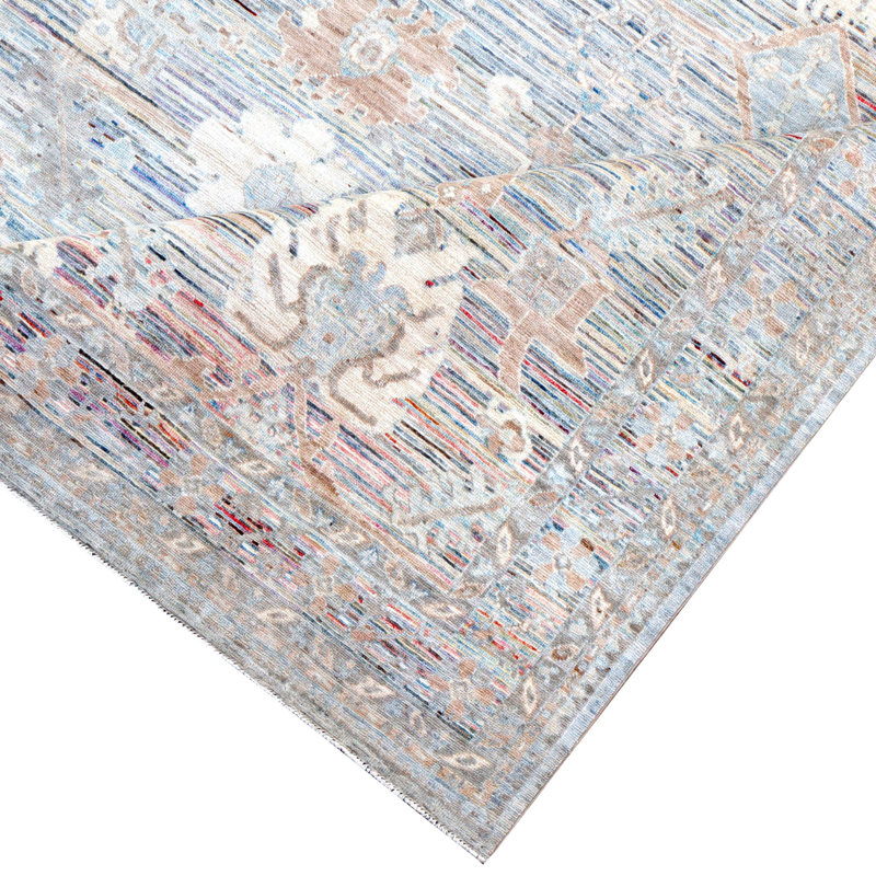 Hand Knotted Wool Area Rug in Silver