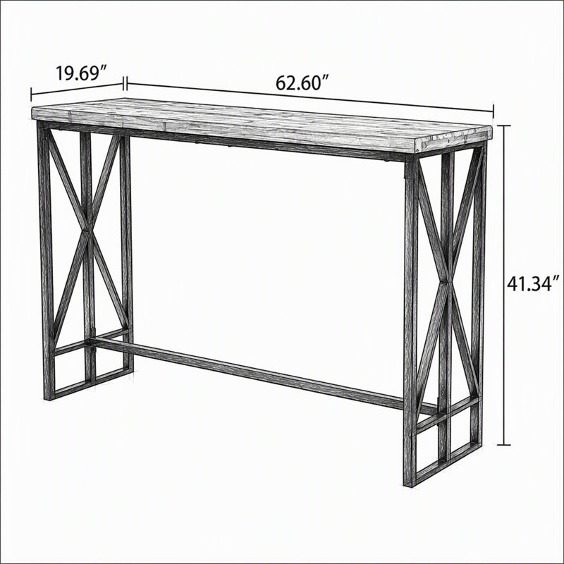62.6" Rectangular Bar Table, Farmhouse Counter Height Pub Table with Metal Footrest for Coffee Bar