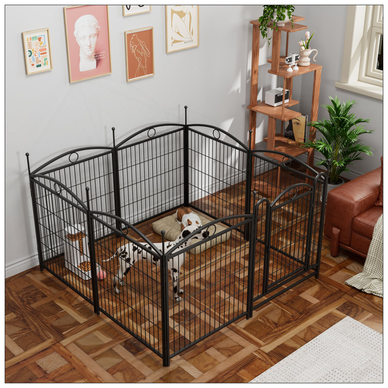 Spacieux parc pour chien à 8 panneaux en métal de 32 pouces avec portes, idéal pour une utilisation intérieure et extérieure, convenant à toutes les tailles de chien