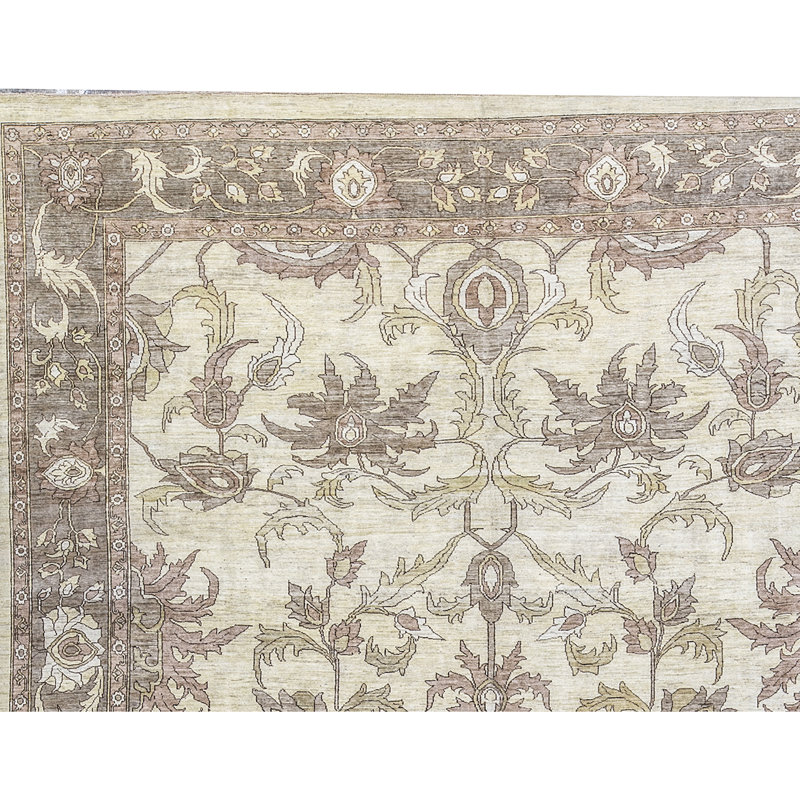 Tapis ivoire et doré de haute qualité noué à la main