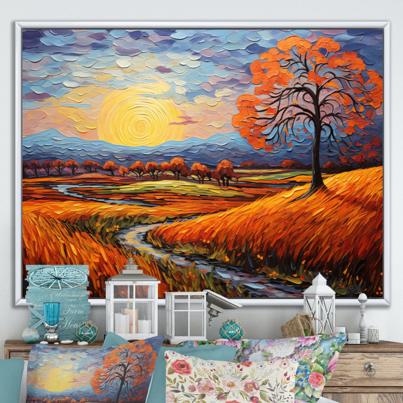 Vangogh Autumn Path II, H 34 po x l 44 po x P 1,5 po, Cadre flottant blanc