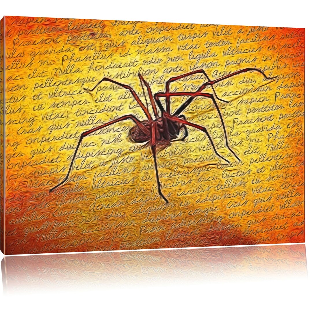 Leinwandbild Hausspinne auf Briefpapier