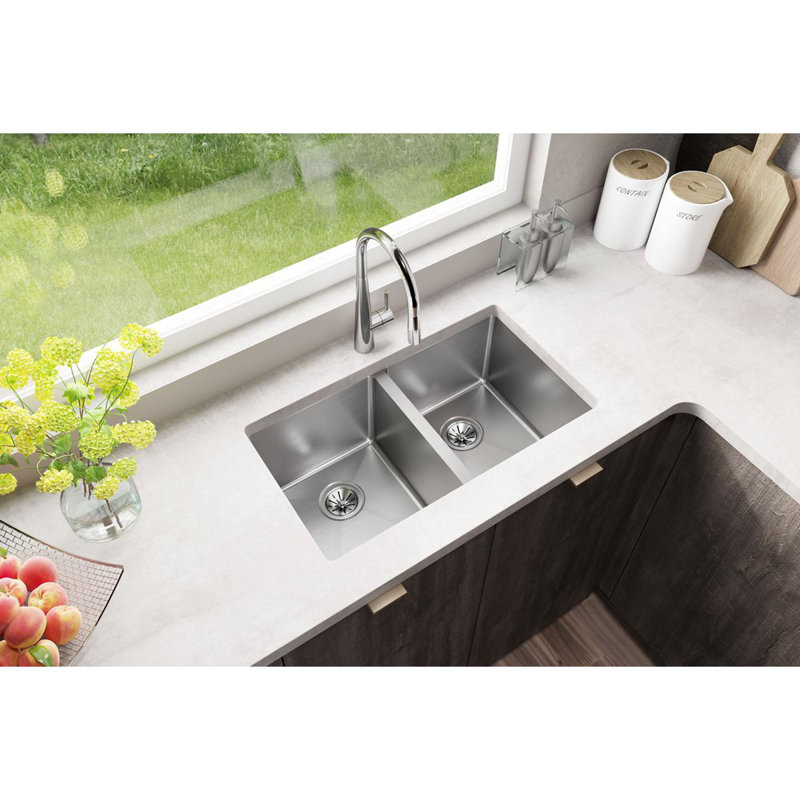 Crosstown 16 Gauge 31" L x 19" W Double Basin Undermount Kitchen Sink
