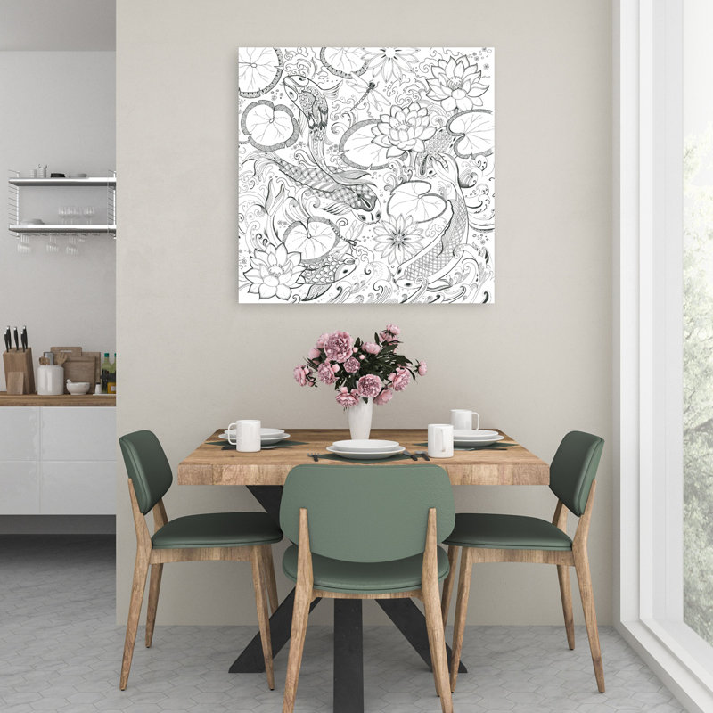 Art mural Koi et Lotus Harmony, H 36 po x l 36 po