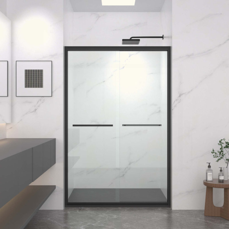 Aluminum Frame Double Sliding Shower Door,Bypass Bathroom Sliding Door With Premium 5/16" (8Mm) Clear Tempered Glass, Hardware Sliding Glass Shower Enclosure
