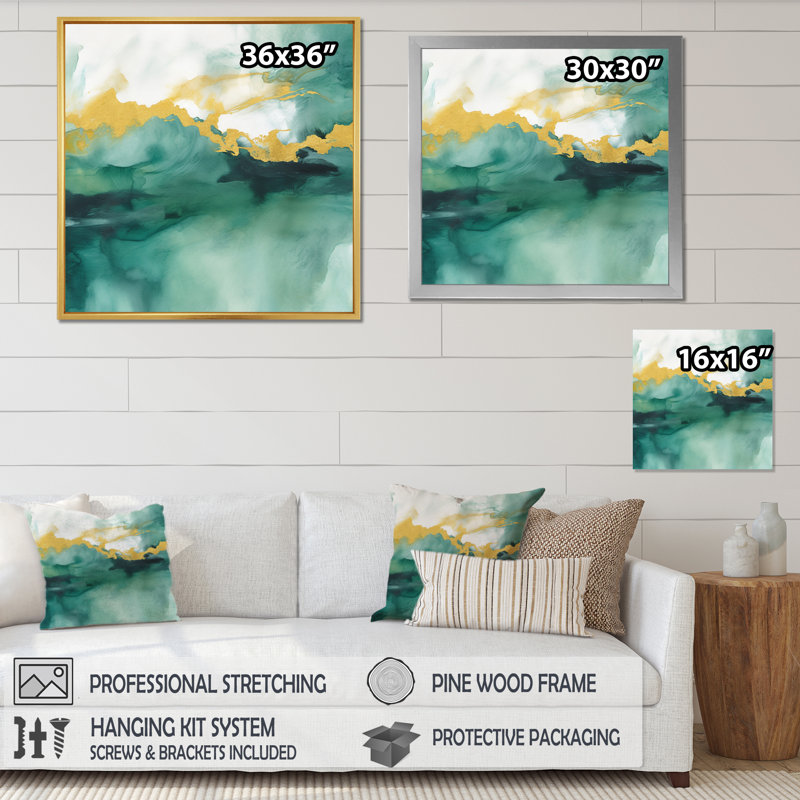 Impression d'aquarelle bleue avec de l'or III sur toile, Toile tendue, H 20 po x l 12 po x P 1 po